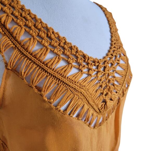 Rust Yellow Crochet Blouse Tunic Top Boho Festival Western Cowgirl SM - Picture 3 of 11
